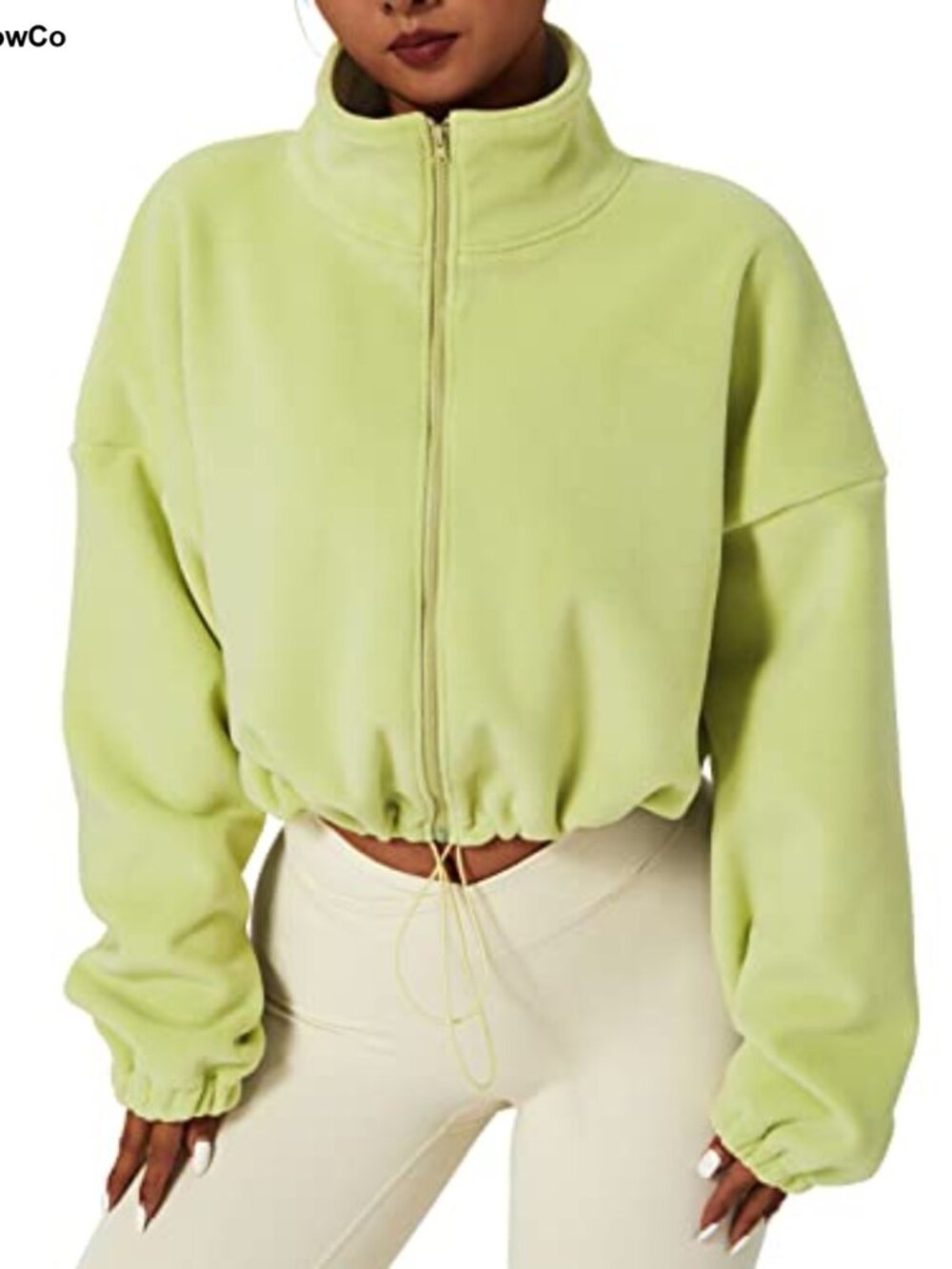 Women's Full Zip Fleece Jacket Cropped Sherpa Coat Warm Winter Long Sleeve